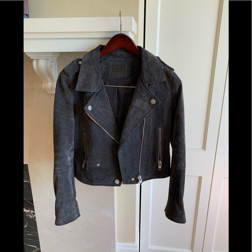SLS suede charcoal grey moto jacket